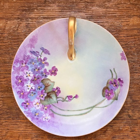 Vintage Violets Lemon Plate Server with Gold Painted Handle - MZ Austria China - Picture 6 of 6